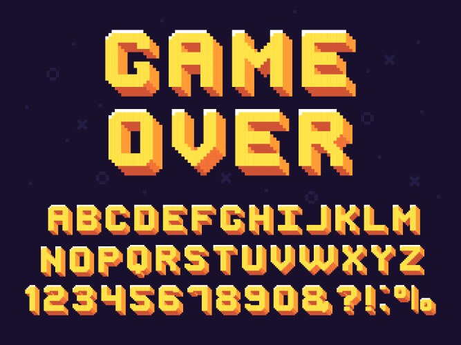 Pixel game font retro games text 90s gaming vector image