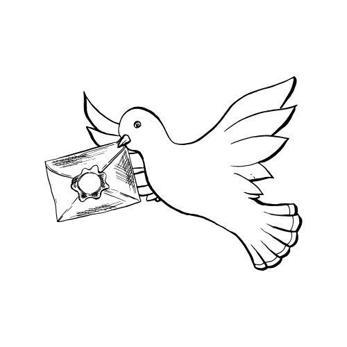 dove bird flying with envelope in sketch style vector image