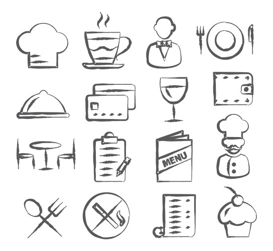 Restaurant doodle icons vector image