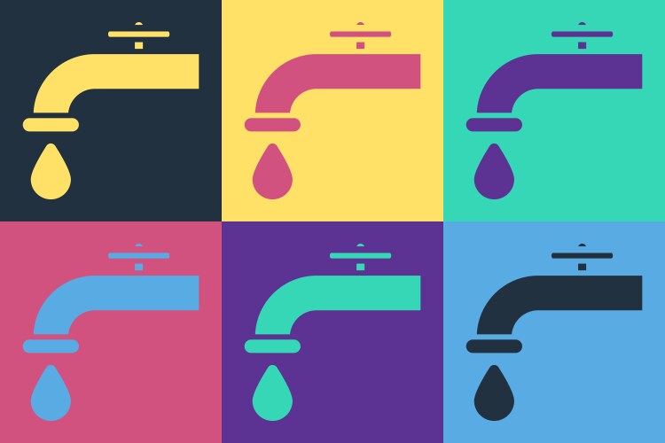 Pop art water tap with a falling drop icon vector image