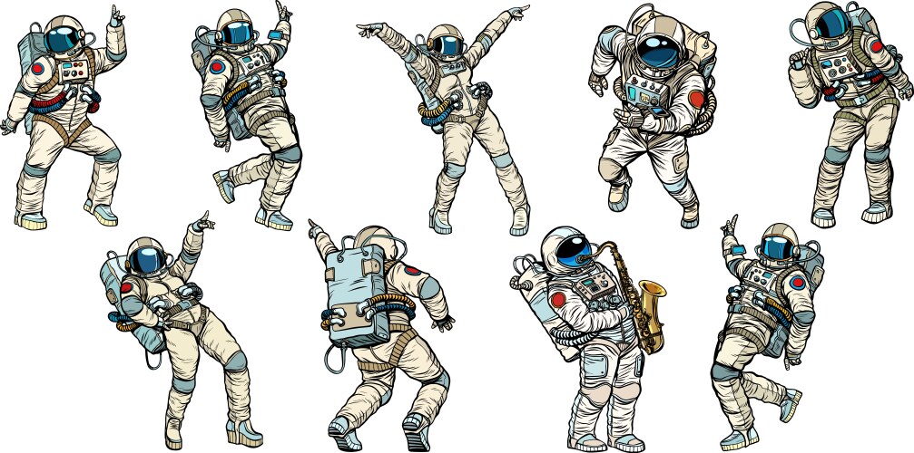 Set of dancing astronauts collection vector image