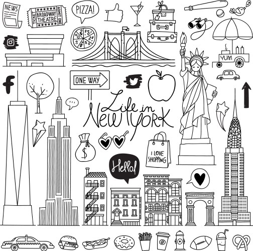 New york hand drawn set vector image