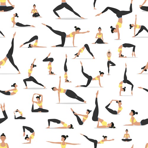 Yoga asanas set seamless pattern vector image