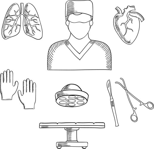 Surgeon profession objects and icons vector image