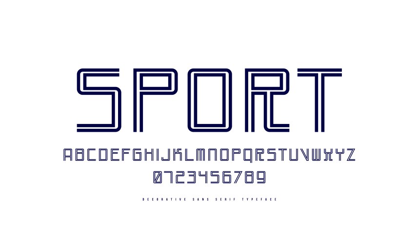 Decorative striped sans serif font in sport style vector image