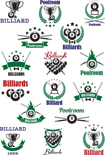 billiards snooker and pool emblems vector image