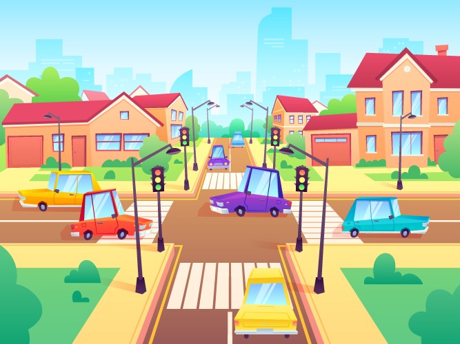 Crossroad with cars city suburb traffic jam vector image