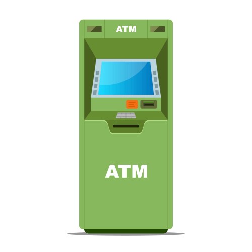 Green atm for withdrawing money on a white vector image