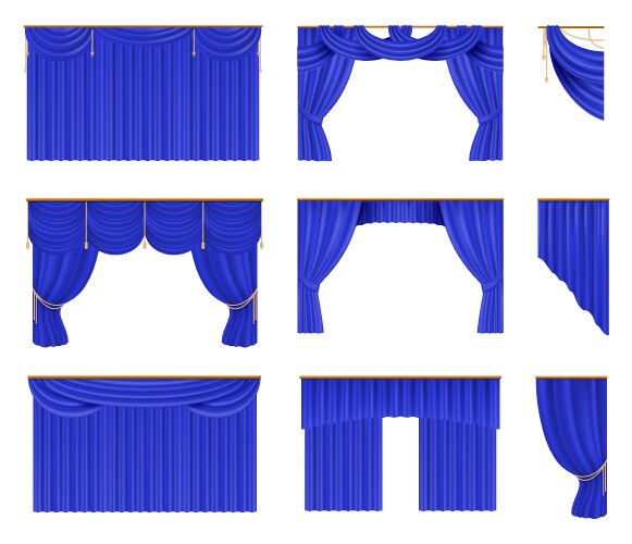 blue curtains set realistic cinema and theater vector image