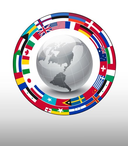 Travel background globe with a strip of flags vector image