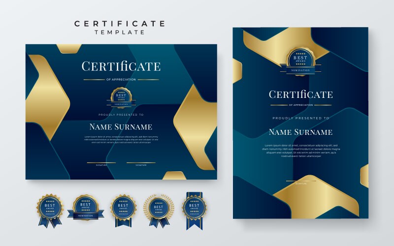 Blue white and gold modern luxury certificate vector image