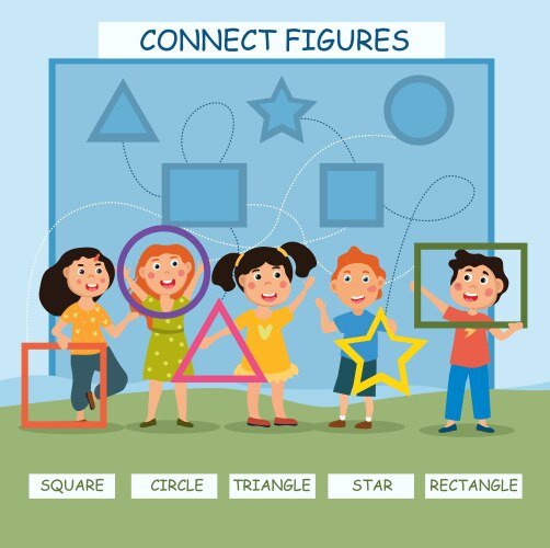 Young children studying icons and figures vector image