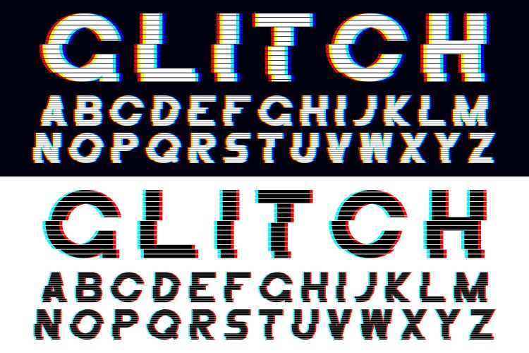 glitch font set glitched sans-serif vector image