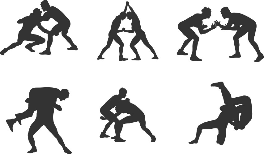 Wrestling silhouettes silhouette set vector image