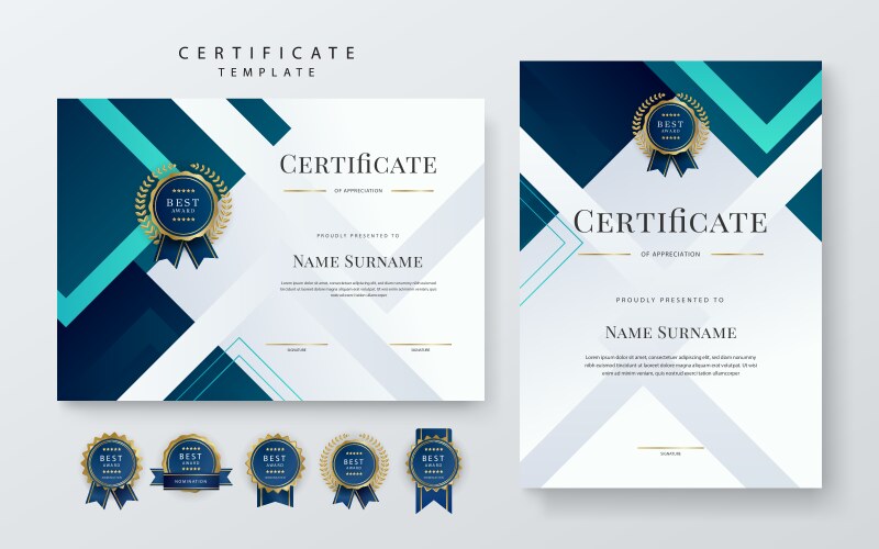 blue and white modern luxury certificate vector image