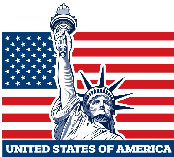 new york city and statue of liberty usa flag vector image