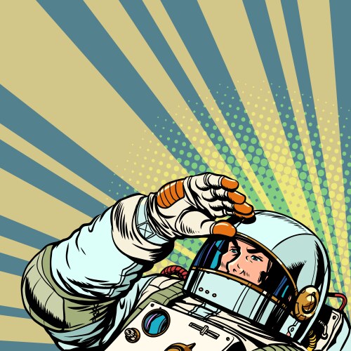 pop art retro a male astronaut looks over vector image