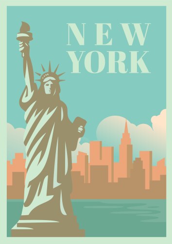 Nyc and statue of liberty with skyscrapers vector image