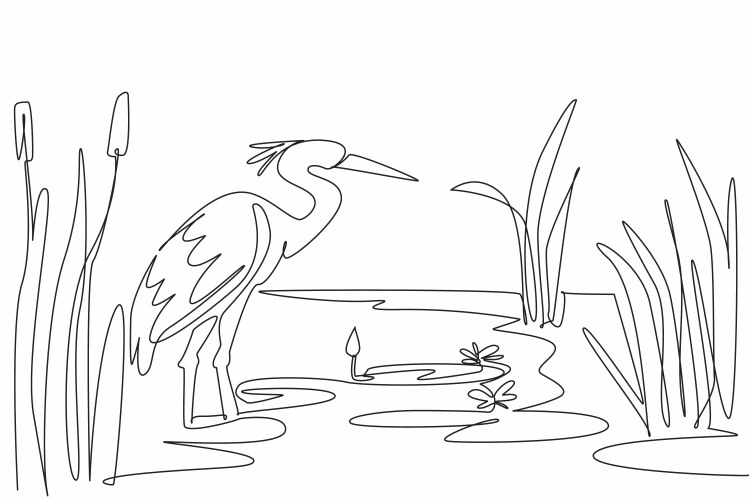 Single one line drawing stork standing vector image