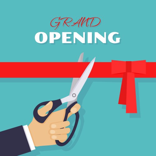 grand opening scissors cut red ribbon vector image