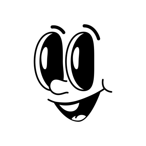 Cartoon funny comic groovy face exited smile vector image