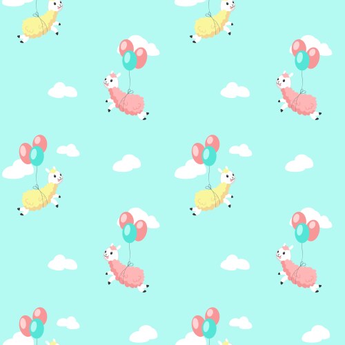 Cute alpaca with balloons seamless pattern vector image