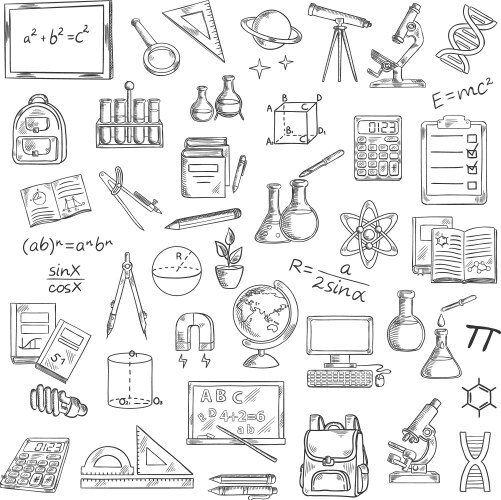 School supplies sketches for education design vector image