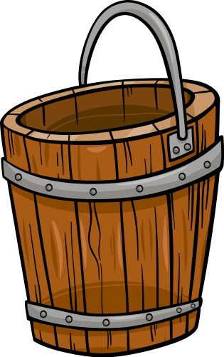 Wooden bucket retro cartoon clip art vector image