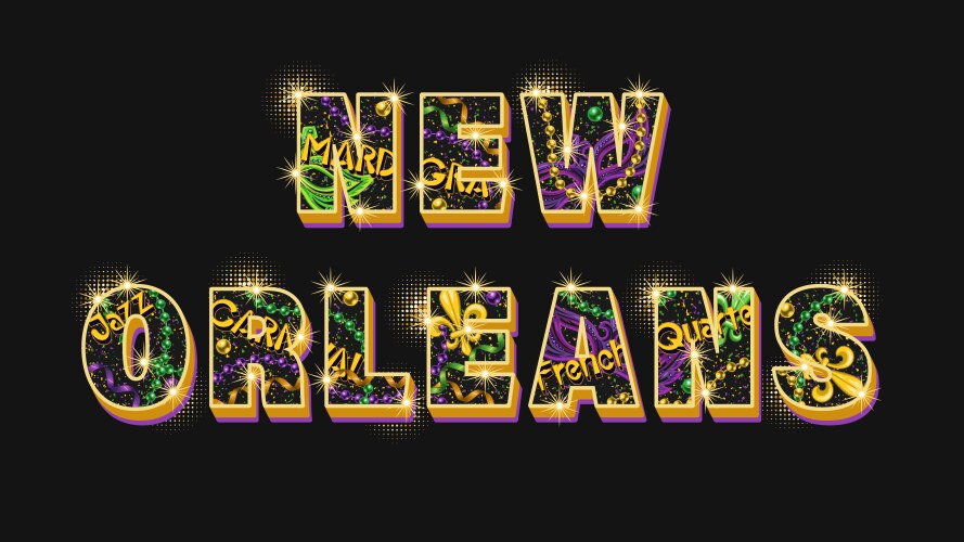 new orleans city name with symbols of mardi gras vector image