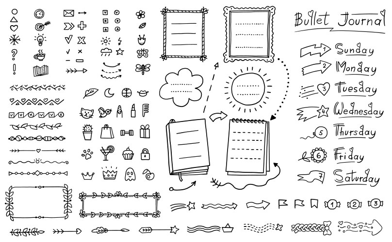 Bullet journal doodle set - hand drawn divider vector image