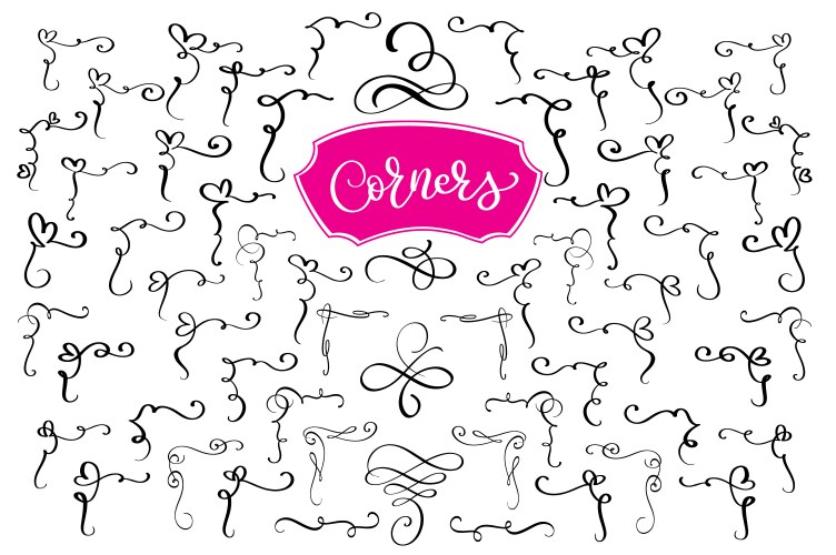 Hand drawn swirl and flourish corners vector image