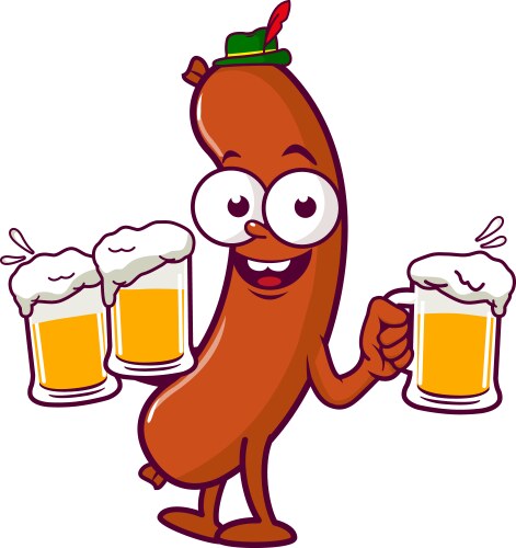 cartoon sausage serving beer vector image