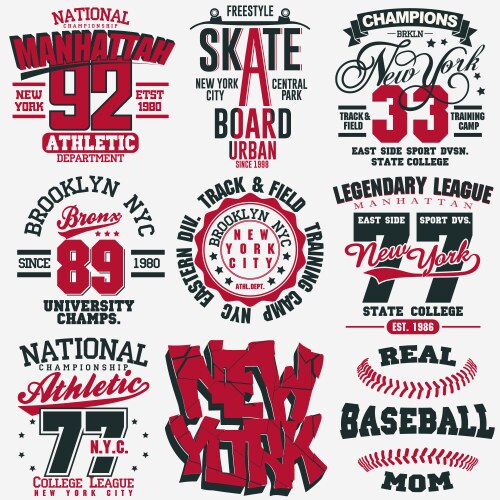 t-shirt stamp graphic set sport wear typography vector image