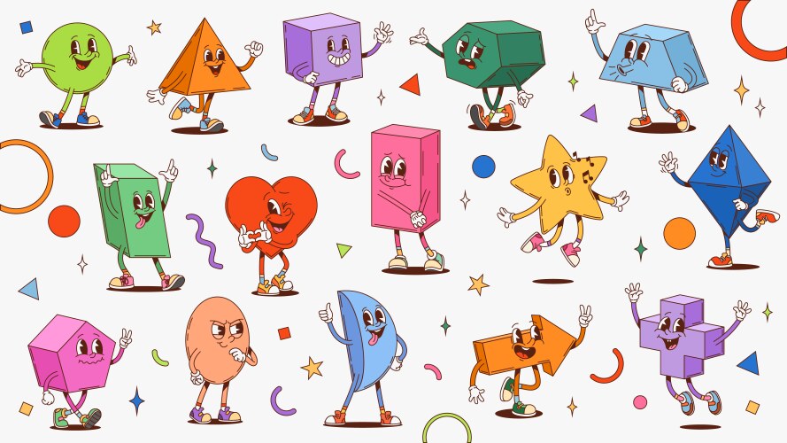 Groovy math geometric shape figure characters vector image