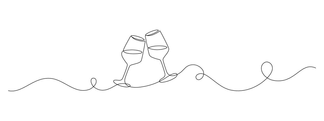 two glasses of red wine in continuous one line vector image