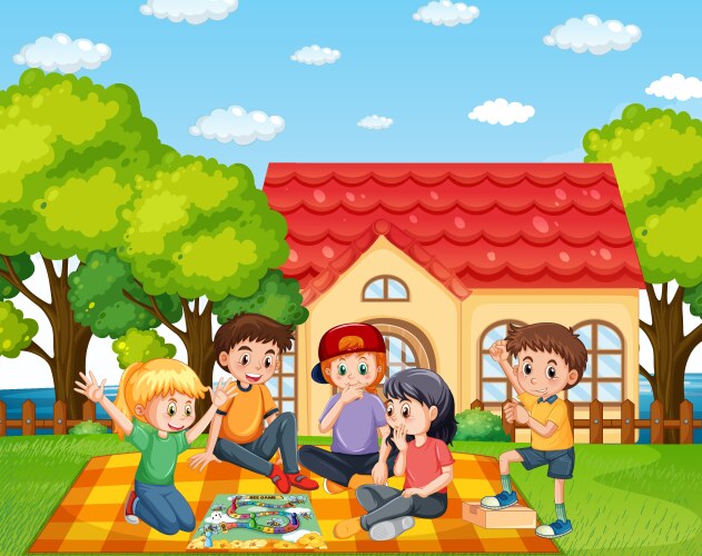 Children playing games outside the house vector image