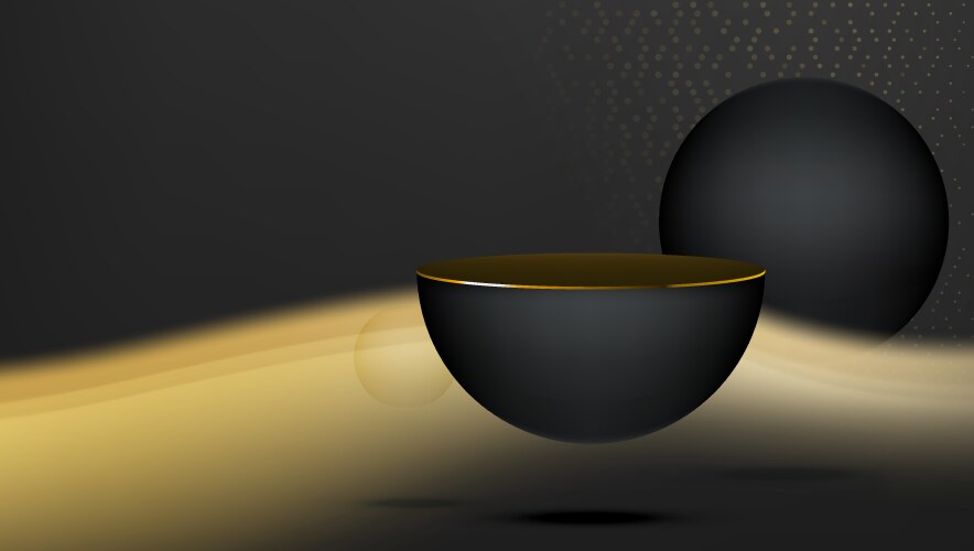 Black half sphere podium with golden line in dark vector image