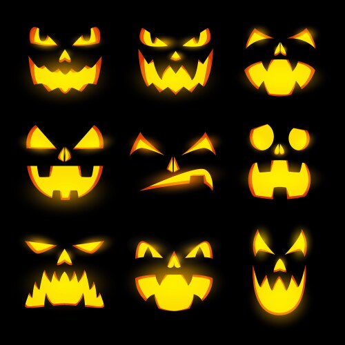 Scary pumpkin faces isolated icons set vector image