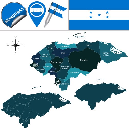 Honduras map with named divisions vector image