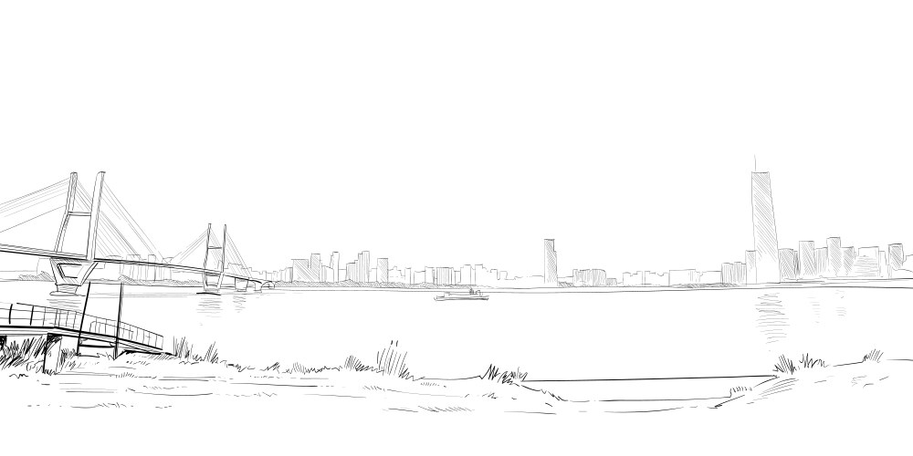 wuhan hubei china urban sketch hand drawn vector image