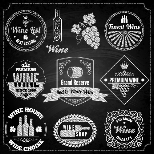 Wine set elements chalkboard vector image