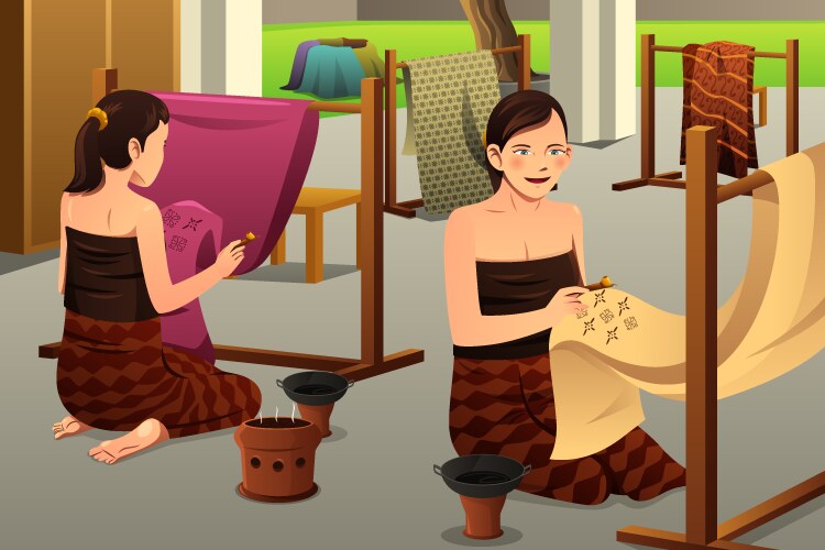 Woman making batik vector image