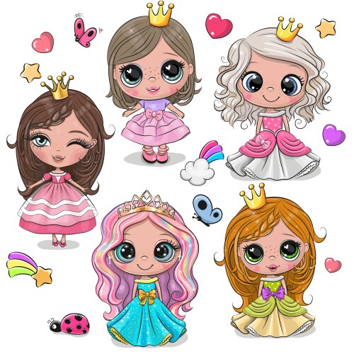 Cute cartoon little princesses vector image