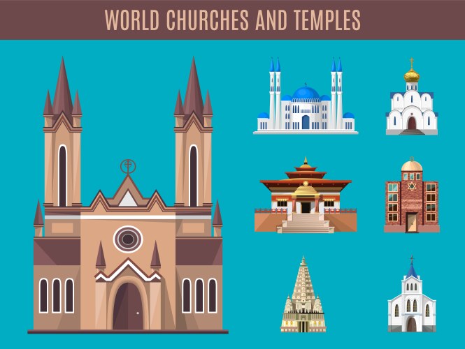 Cathedrals churches and mosques building vector image