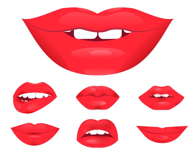 set of glamour lips with red lipstick color vector image