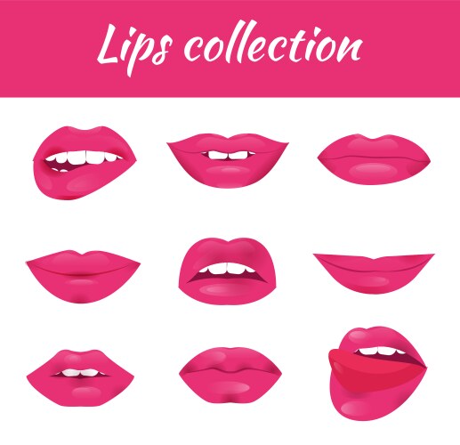 set of glamour lips with pink lipstick color vector image