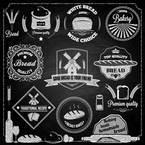 Bread bakery set elements chalkboard vector image