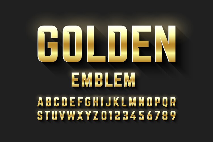 Golden emblem style font metallic alphabet vector image