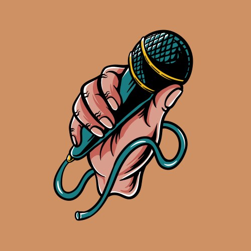 Hand holding a microphone vector image