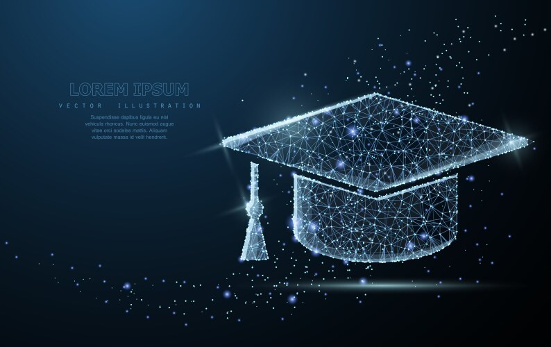 Graduate cap polygonal wireframe mesh looks like vector image